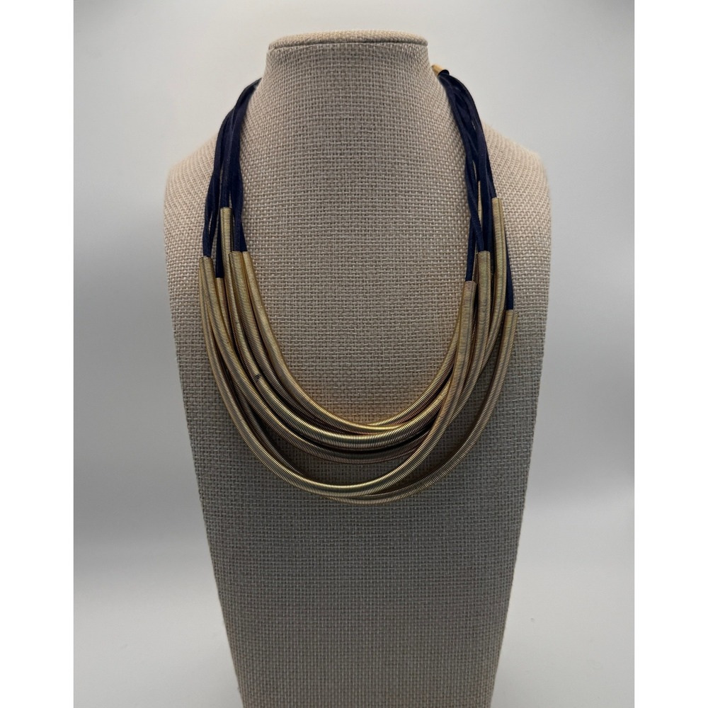 Gold‎ Tone Multi Strand Cord Statement Necklace Modern Jewelry Boho Mobwife